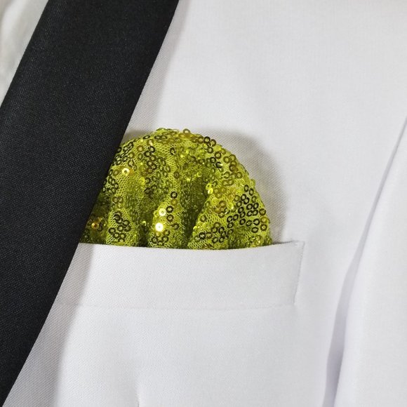 Men's Lime Green Sequin Pre-Folded Pocket Square Insert - Fan Design - Picture 1 of 7
